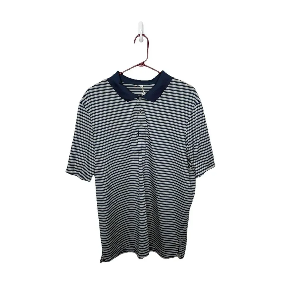 Adidas Polo Shirt Blue White Striped Golf Men’s ClimaLite Athletic Fit Size XL